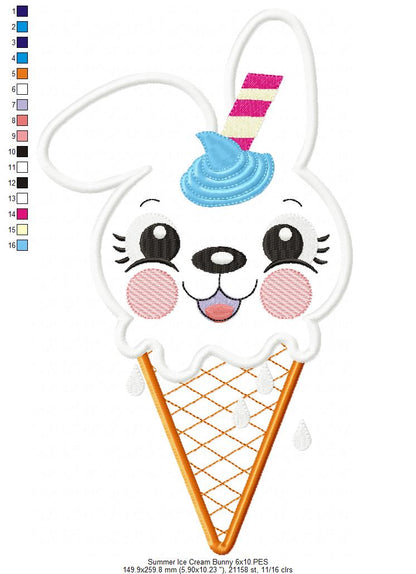 Summer Ice Cream Animals Collection - Applique - Set of 5 designs