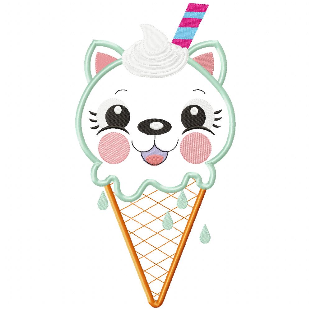 Summer Ice Cream Kitty - Applique - Machine Embroidery Design