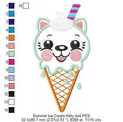 Summer Ice Cream Kitty - Applique - Machine Embroidery Design