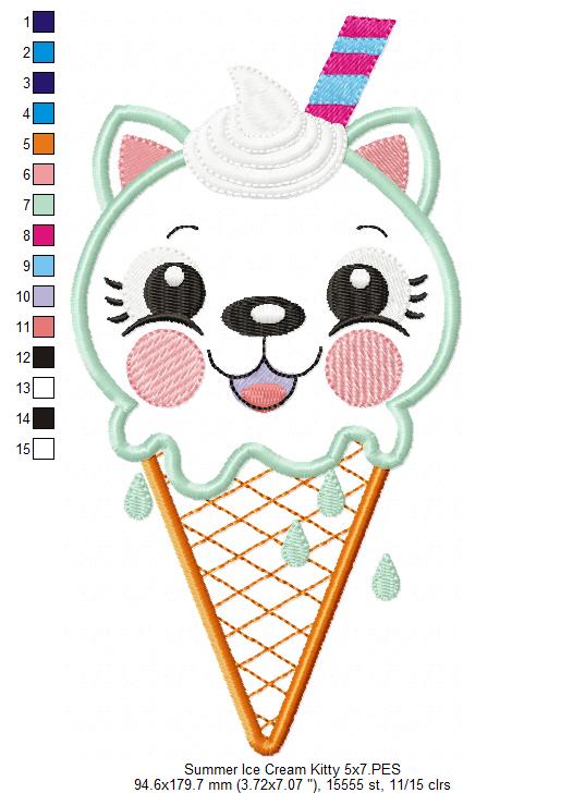 Summer Ice Cream Kitty - Applique