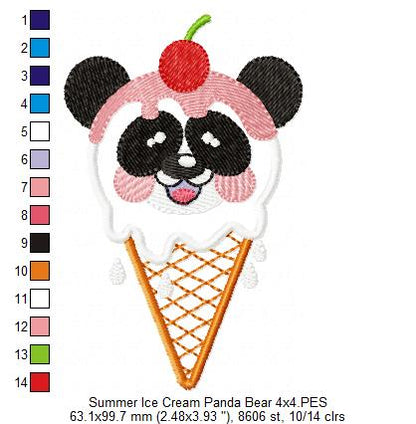 Sweet Panda Ice Cream - Appliqué – Machine Embroidery Design