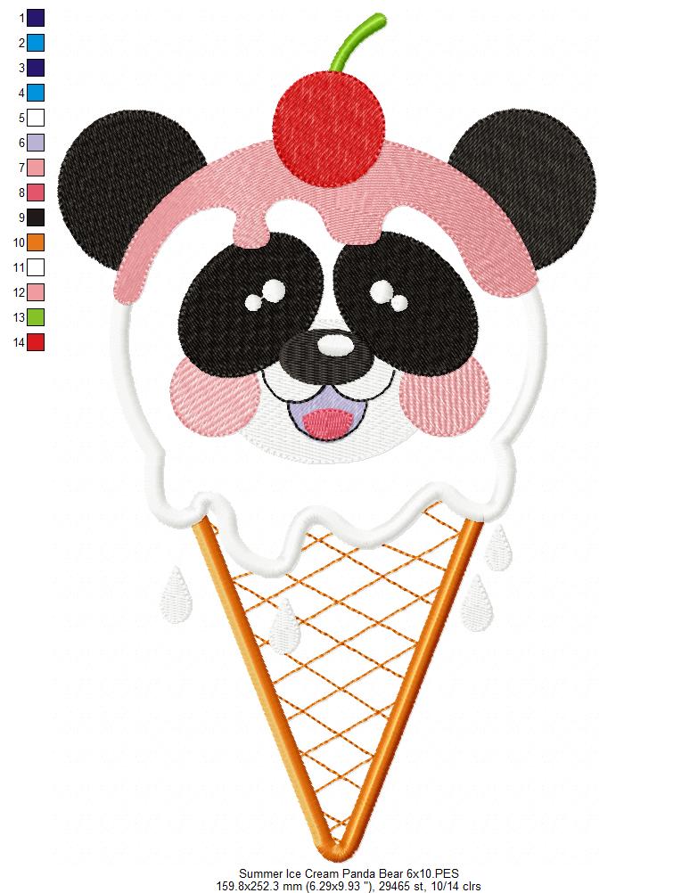 Sweet Panda Ice Cream - Appliqué – Machine Embroidery Design