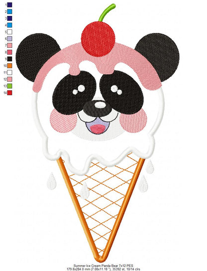 Sweet Panda Ice Cream - Appliqué – Machine Embroidery Design