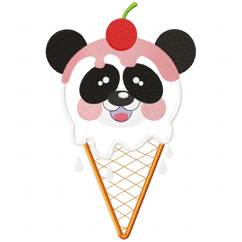 Summer Ice Cream Panda Bear - Applique
