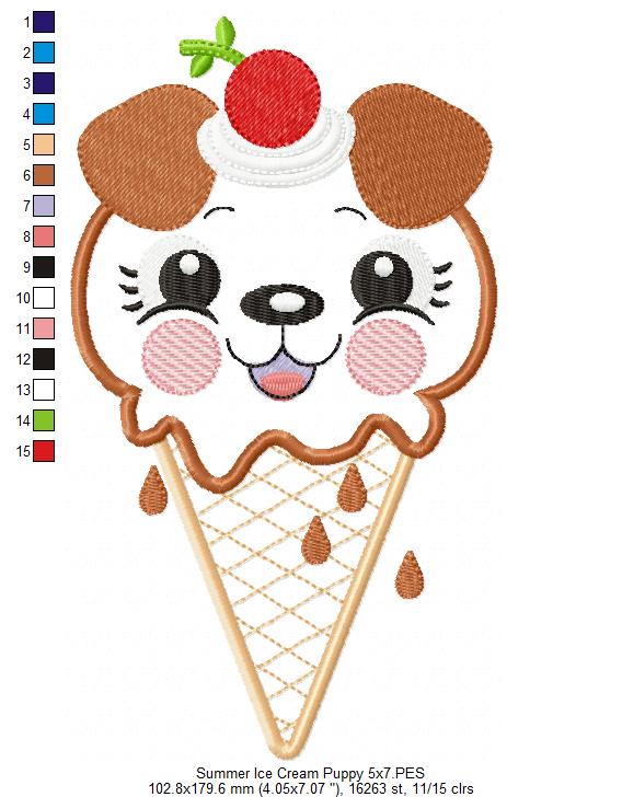 Sweet Ice Cream Puppy Delight - Appliqué – Machine Embroidery Design