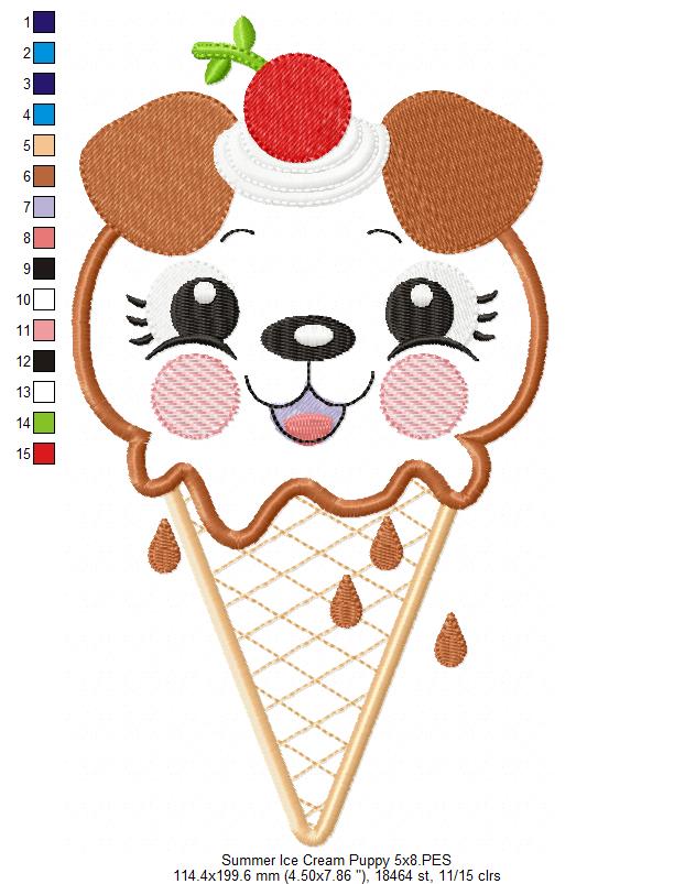Sweet Ice Cream Puppy Delight - Appliqué – Machine Embroidery Design