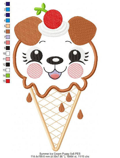 Sweet Ice Cream Puppy Delight - Appliqué – Machine Embroidery Design