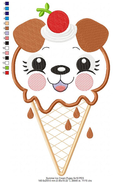 Sweet Ice Cream Puppy Delight - Appliqué – Machine Embroidery Design