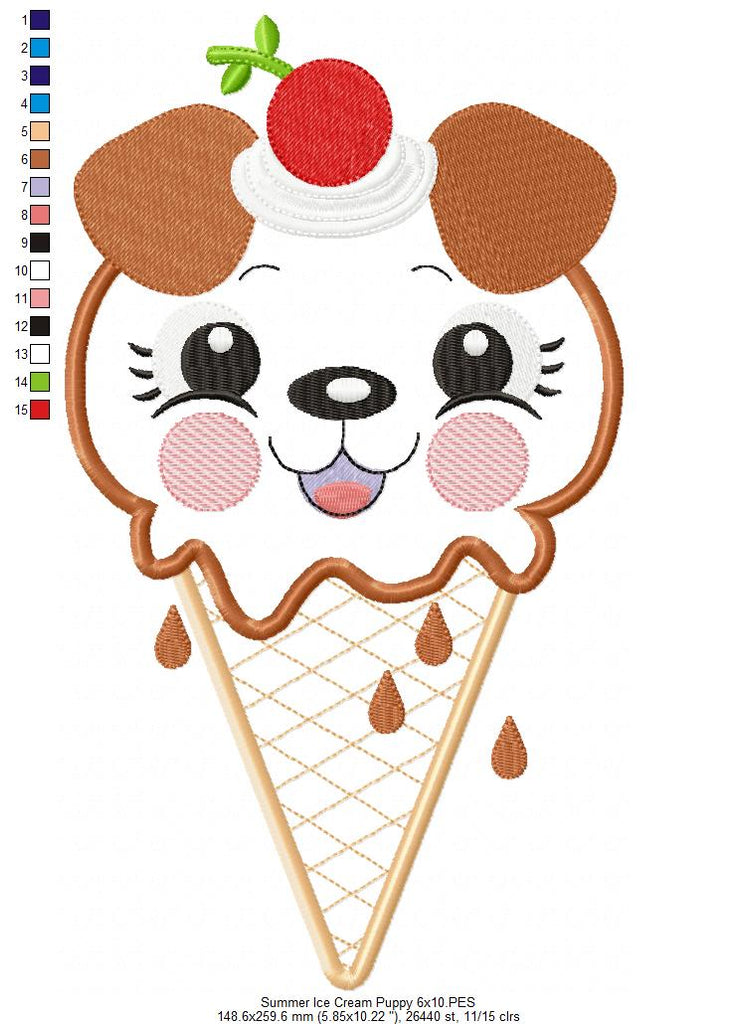 Summer Ice Cream Puppy - Applique