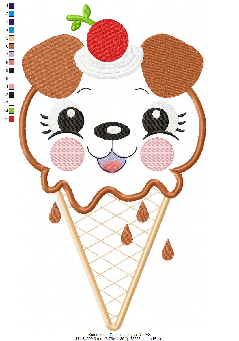 Sweet Ice Cream Puppy Delight - Appliqué – Machine Embroidery Design