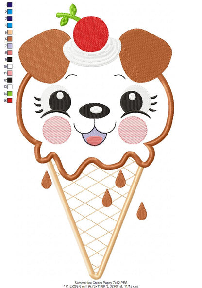 Sweet Ice Cream Puppy Delight - Appliqué – Machine Embroidery Design