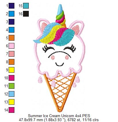 Summer Ice Cream Unicorn - Applique