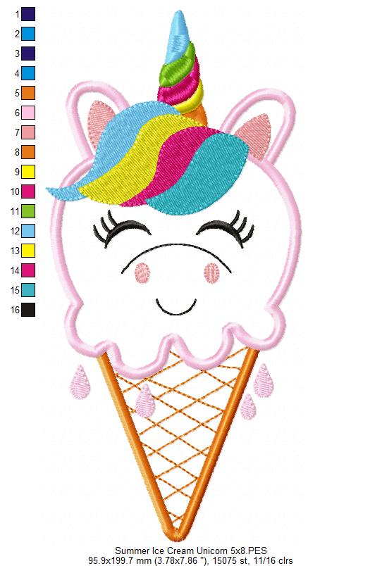 Summer Ice Cream Unicorn - Applique