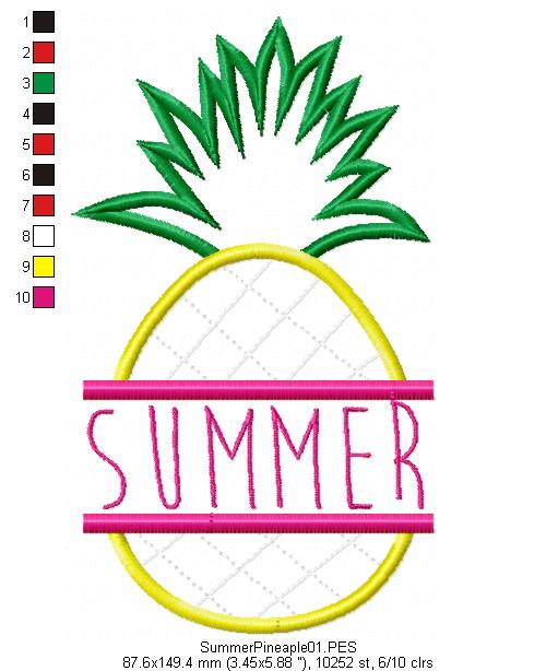 Summer Pineapple - Applique -  Machine Embroidery Design