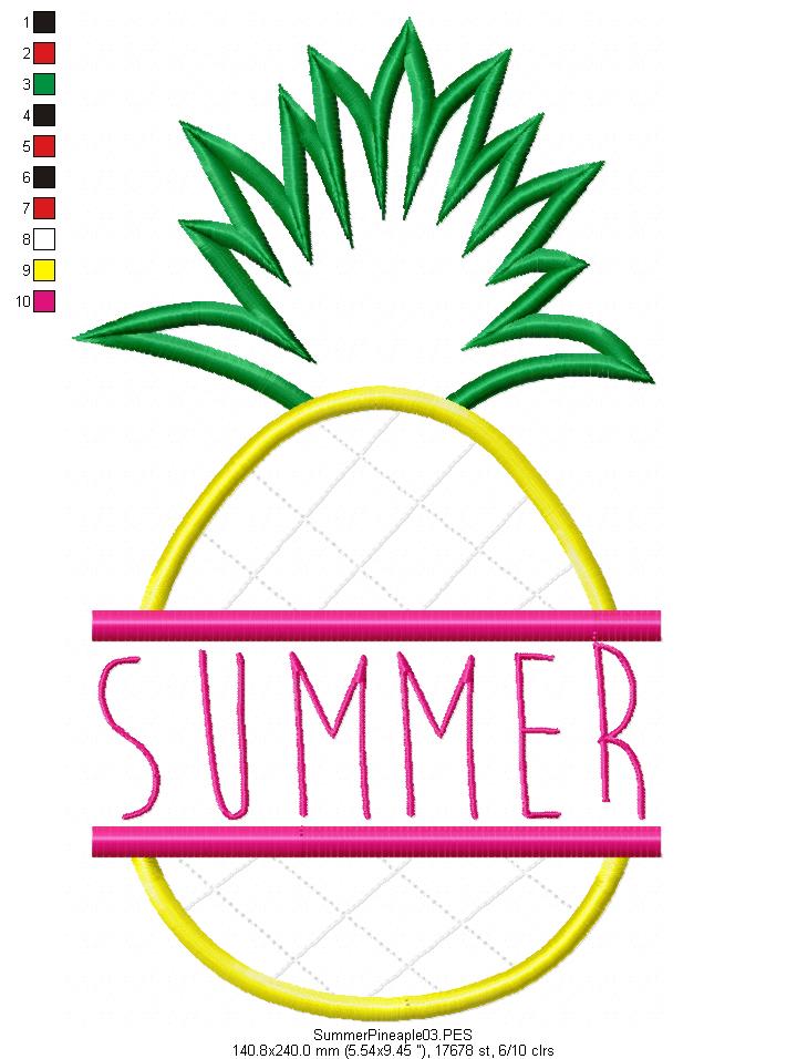 Summer Pineapple - Applique -  Machine Embroidery Design