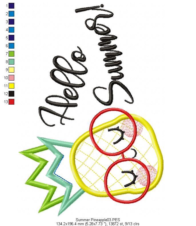 Hello Summer Pineapple - Applique