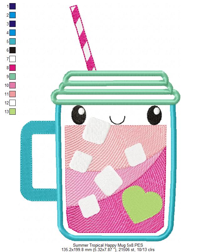 Summer Tropical Happy Mug - Applique