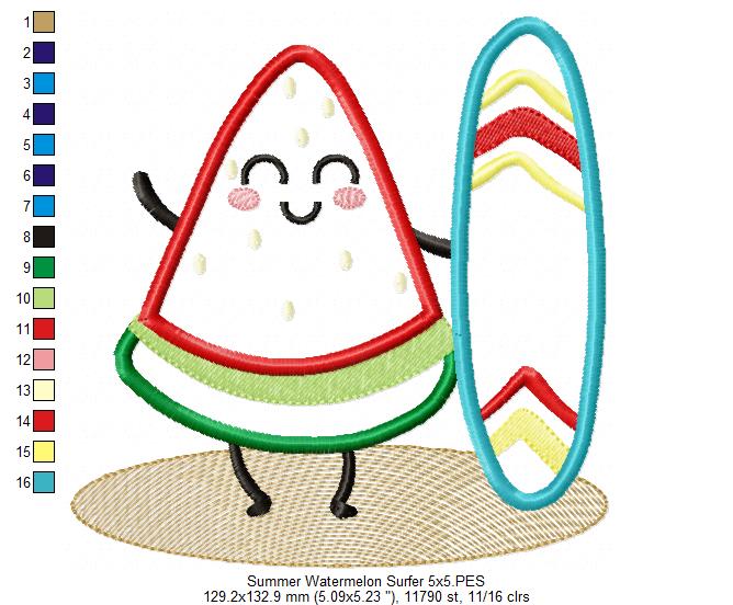 Summer Watermelon Surfer - Applique