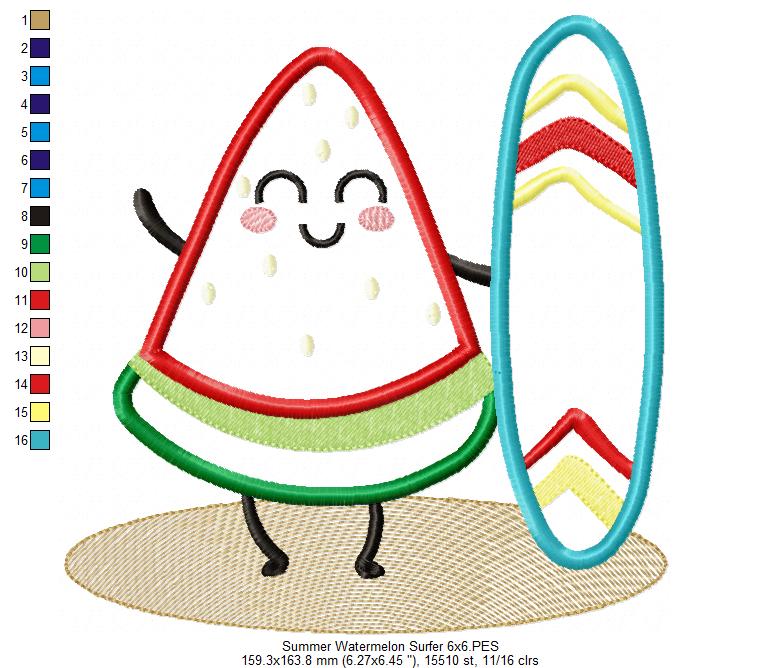 Summer Watermelon Surfer - Applique