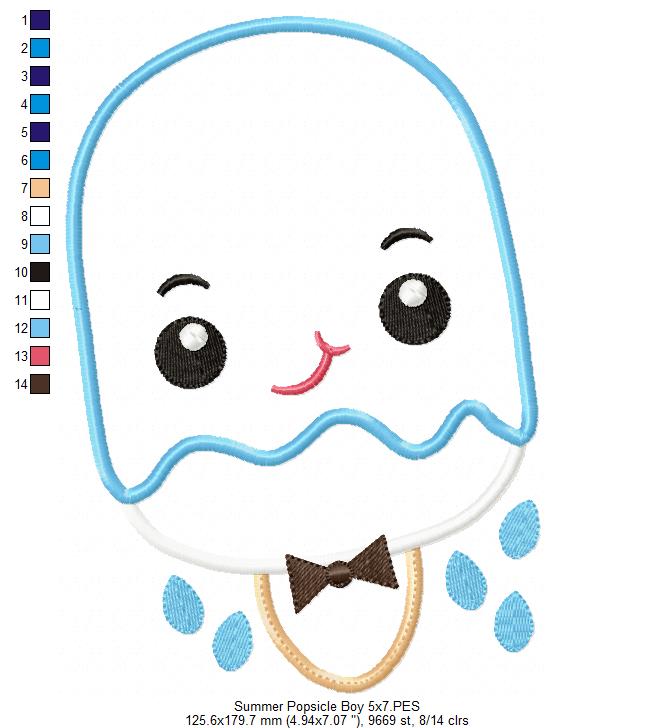 🍦 Kawaii Popsicle Set – Appliqué – Machine Embroidery Design