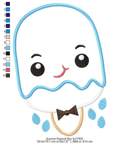 🍦 Kawaii Popsicle Set – Appliqué – Machine Embroidery Design
