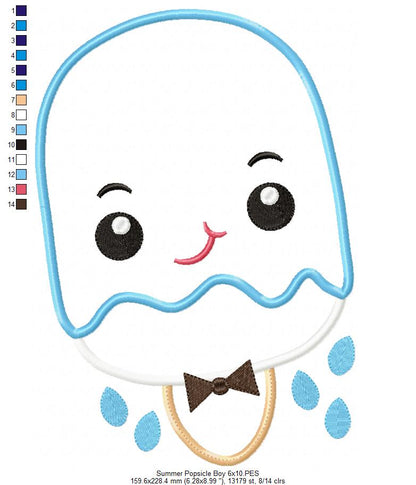 🍦 Kawaii Popsicle Set – Appliqué – Machine Embroidery Design