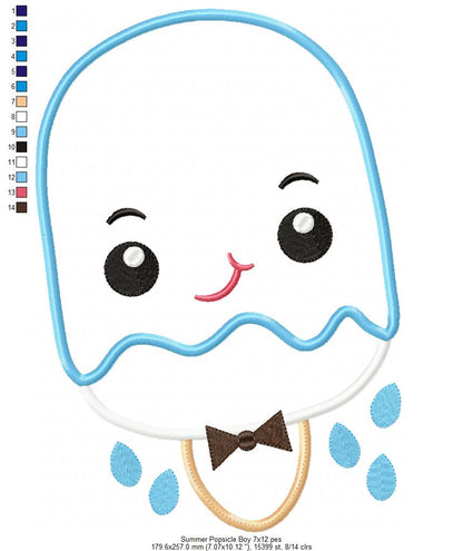 🍦 Kawaii Popsicle Set – Appliqué – Machine Embroidery Design