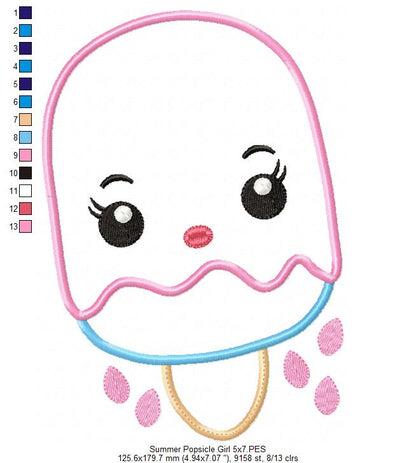 🍦 Kawaii Popsicle Set – Appliqué – Machine Embroidery Design