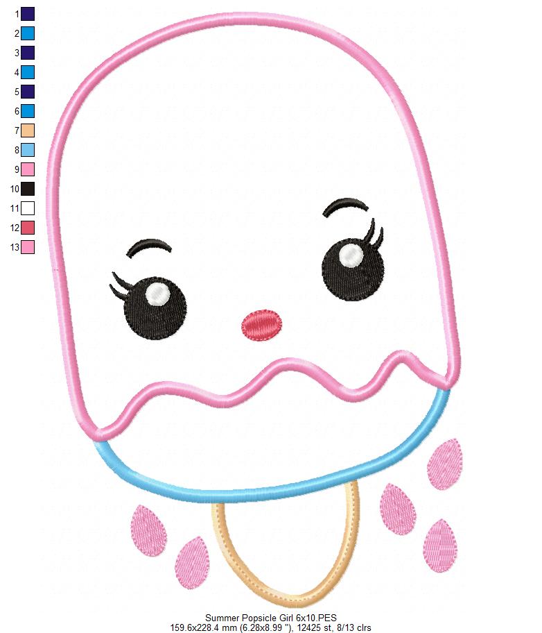Sweet Popsicle Girl - Appliqué - Machine Embroidery Design