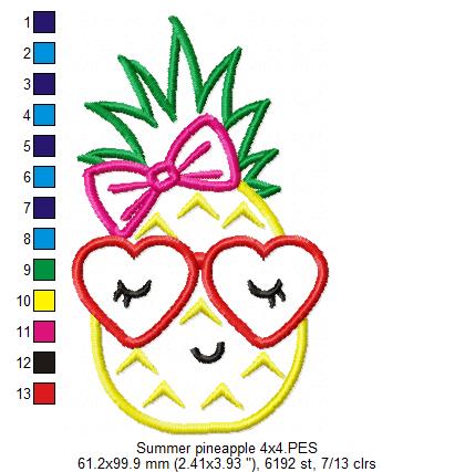 Summer Pineapple Girl with Glasses - Applique