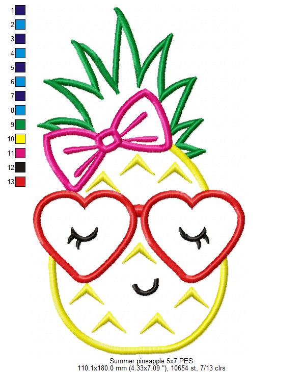 Summer Pineapple Girl with Glasses - Applique