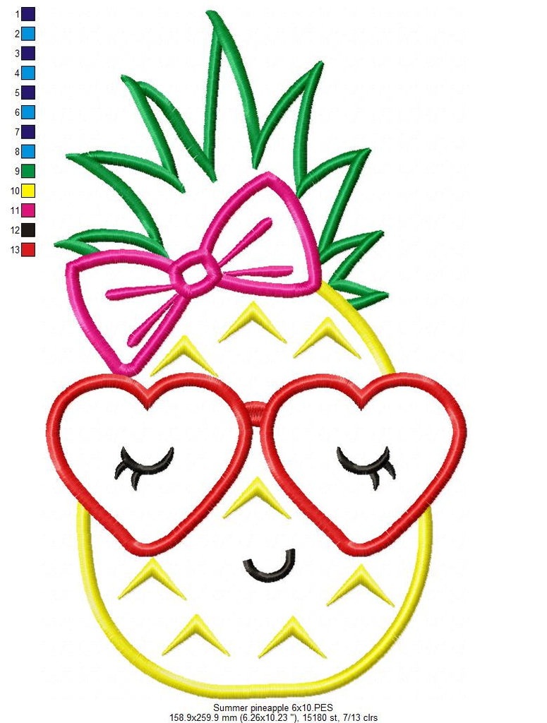 Summer Pineapple Girl with Glasses - Applique