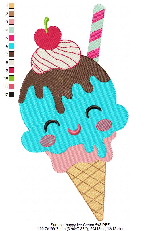 Summer Happy Ice Cream - Fill Stitch