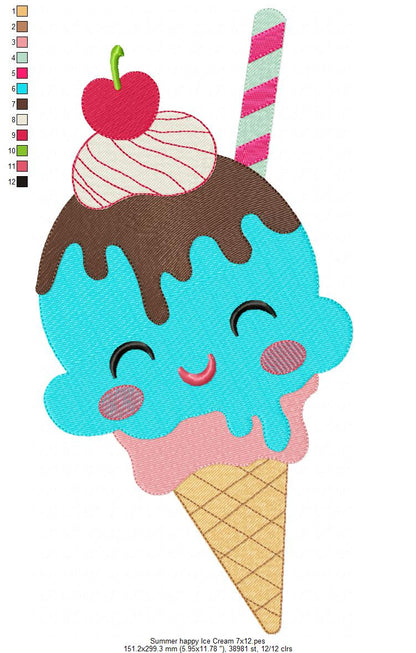 Summer Happy Ice Cream - Fill Stitch
