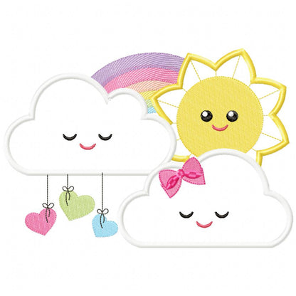 Sun, rainbow and Clouds - Applique - Machine Embroidery Design
