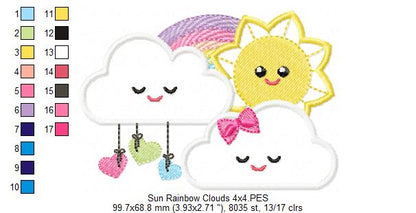 Sun, rainbow and Clouds - Applique - Machine Embroidery Design