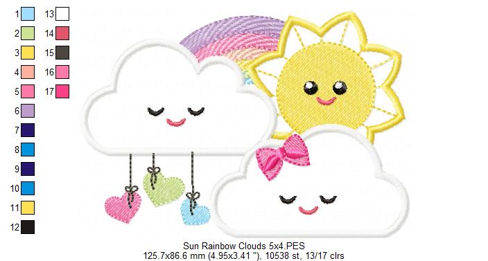 Sun, rainbow and Clouds - Applique - Machine Embroidery Design