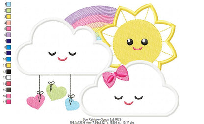 Sun, rainbow and Clouds - Applique - Machine Embroidery Design