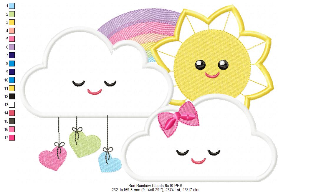 Sun, rainbow and Clouds - Applique - Machine Embroidery Design