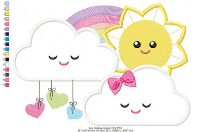 Sun, rainbow and Clouds - Applique - Machine Embroidery Design