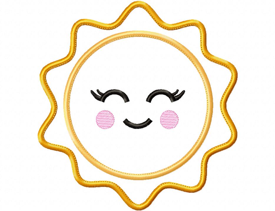 Happy Sun Smiling, Sunshine, Summer - Applique - Machine Embroidery Design