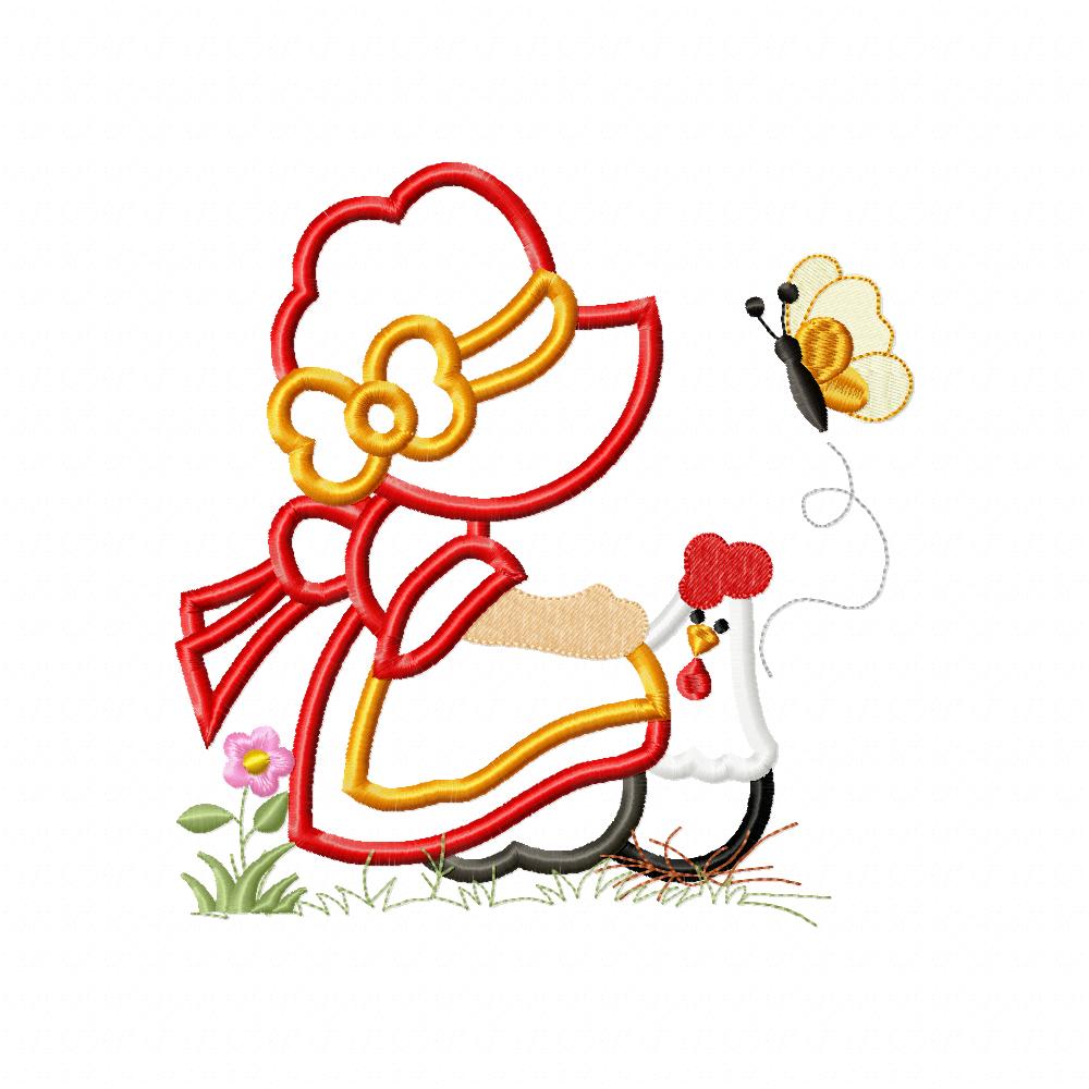 Sunbonnet with Chicken - Applique Embroidery