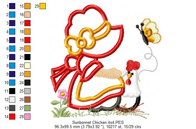 Sunbonnet with Chicken - Applique Embroidery