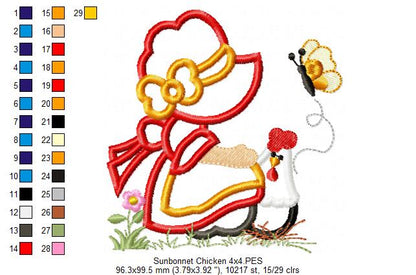 Sunbonnet with Chicken - Applique Embroidery