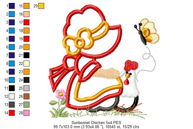 Sunbonnet with Chicken - Applique Embroidery