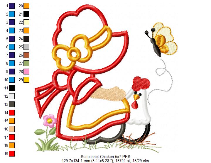 Sunbonnet with Chicken - Applique Embroidery