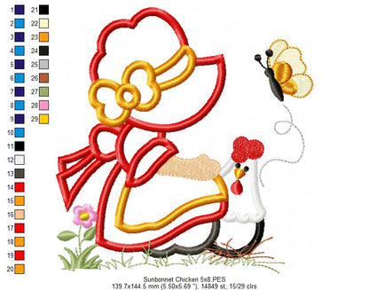 Sunbonnet with Chicken - Applique Embroidery