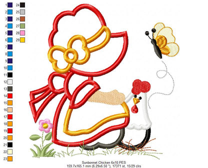 Sunbonnet with Chicken - Applique Embroidery