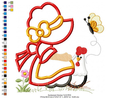 Sunbonnet with Chicken - Applique Embroidery