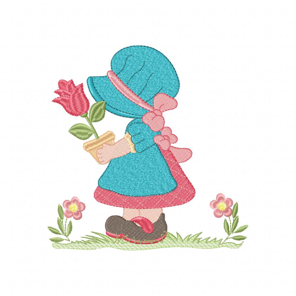 Sunbonnet with Flowers - Fill Stitch Machine Embroidery Design